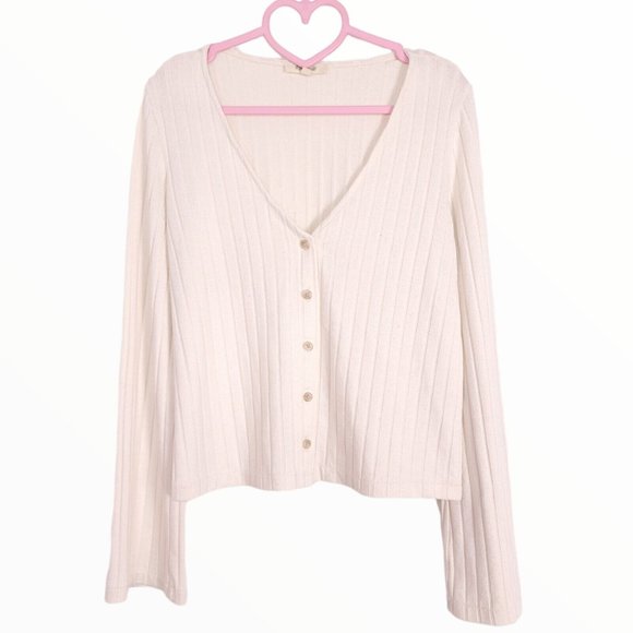 Madewell Sweaters - Madewell Bell-Sleeve Cropped Ribbed V-Neck Cardigan Cream Top Size Small